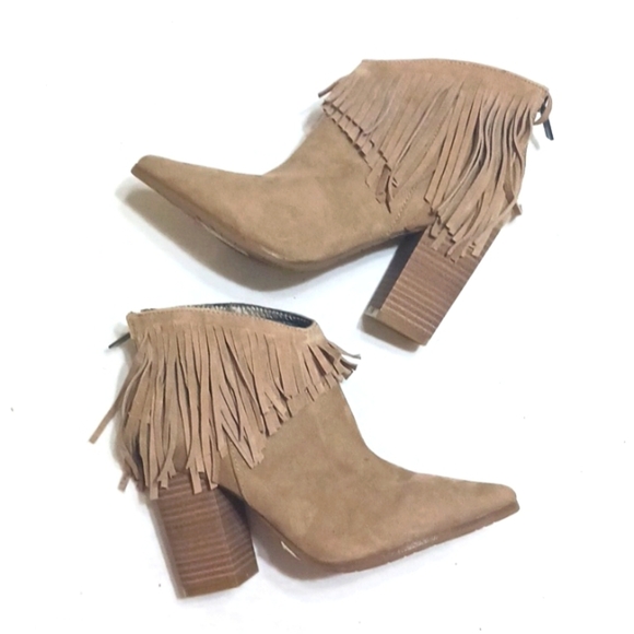 Kenneth Cole REACTION Fringe Ankle Boots Booties, Almond size 6 - Picture 1 of 12